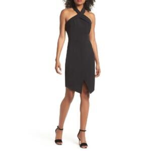 NWT Adelyn Rae Black Halter Asymmetrical Sheath Dress (L) Nordstrom